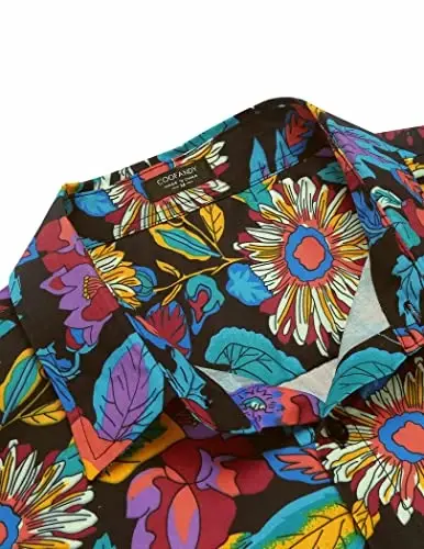 COOFANDY Mens Hawaiian Tropical Shirt Short Sleeve Casual Button Down Floral Summer Beach Shirts with Pocket - 5