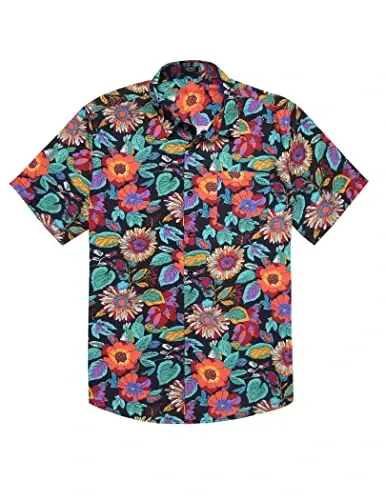 COOFANDY Mens Hawaiian Tropical Shirt Short Sleeve Casual Button Down Floral Summer Beach Shirts with Pocket - 4