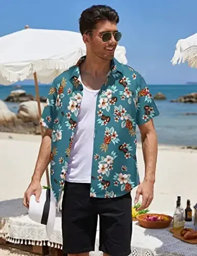 COOFANDY Mens Hawaiian Tropical Shirt Short Sleeve Casual Button Down Floral Summer Beach Shirts with Pocket - COOFANDY (1)