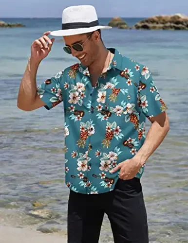 COOFANDY Mens Hawaiian Tropical Shirt Short Sleeve Casual Button Down Floral Summer Beach Shirts with Pocket - 3