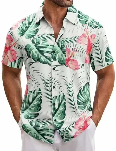 COOFANDY Mens Hawaiian Tropical Shirt Short Sleeve Casual Button Down Floral Summer Beach Shirts with Pocket - 1