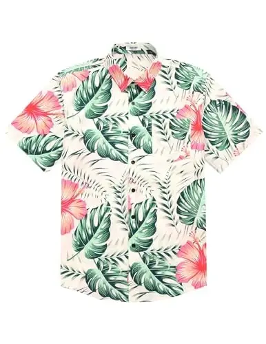 COOFANDY Mens Hawaiian Tropical Shirt Short Sleeve Casual Button Down Floral Summer Beach Shirts with Pocket - 4
