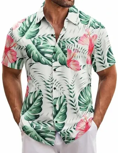 COOFANDY Mens Hawaiian Tropical Shirt Short Sleeve Casual Button Down Floral Summer Beach Shirts with Pocket - COOFANDY