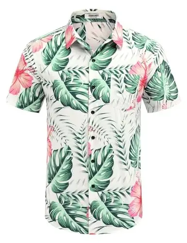COOFANDY Mens Hawaiian Tropical Shirt Short Sleeve Casual Button Down Floral Summer Beach Shirts with Pocket - 2