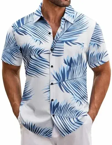 COOFANDY Mens Hawaiian Tropical Shirt Short Sleeve Casual Button Down Floral Summer Beach Shirts with Pocket - COOFANDY