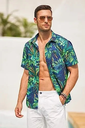 COOFANDY Mens Hawaiian Tropical Shirt Short Sleeve Casual Button Down Floral Summer Beach Shirts with Pocket - 3