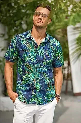 COOFANDY Mens Hawaiian Tropical Shirt Short Sleeve Casual Button Down Floral Summer Beach Shirts with Pocket - COOFANDY (1)