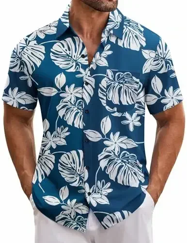 COOFANDY Mens Hawaiian Tropical Shirt Short Sleeve Casual Button Down Floral Summer Beach Shirts with Pocket 