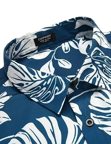 COOFANDY Mens Hawaiian Tropical Shirt Short Sleeve Casual Button Down Floral Summer Beach Shirts with Pocket - 3