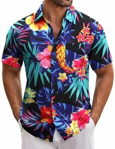 COOFANDY Mens Hawaiian Tropical Shirt Short Sleeve Casual Button Down Floral Summer Beach Shirts with Pocket 