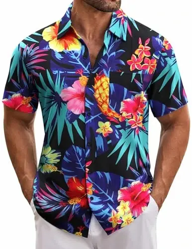 COOFANDY Mens Hawaiian Tropical Shirt Short Sleeve Casual Button Down Floral Summer Beach Shirts with Pocket - 1