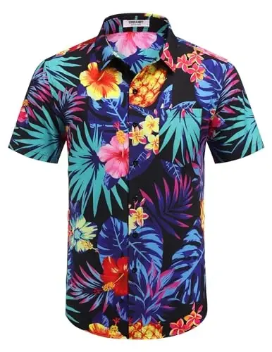 COOFANDY Mens Hawaiian Tropical Shirt Short Sleeve Casual Button Down Floral Summer Beach Shirts with Pocket - 2