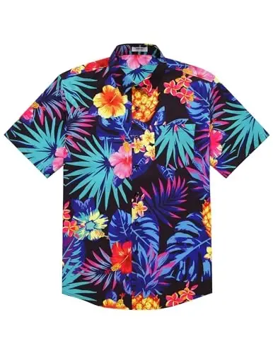 COOFANDY Mens Hawaiian Tropical Shirt Short Sleeve Casual Button Down Floral Summer Beach Shirts with Pocket - 4