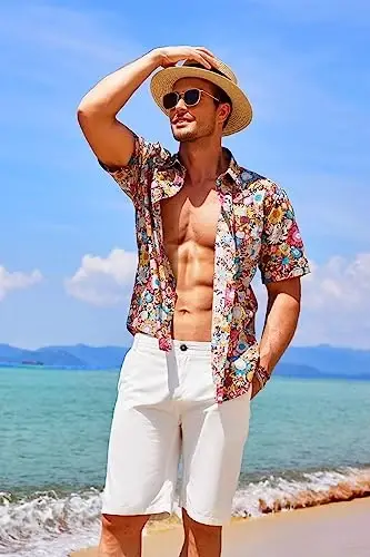 COOFANDY Mens Hawaiian Tropical Shirt Short Sleeve Casual Button Down Floral Summer Beach Shirts with Pocket - 2