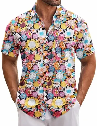 COOFANDY Mens Hawaiian Tropical Shirt Short Sleeve Casual Button Down Floral Summer Beach Shirts with Pocket - 1