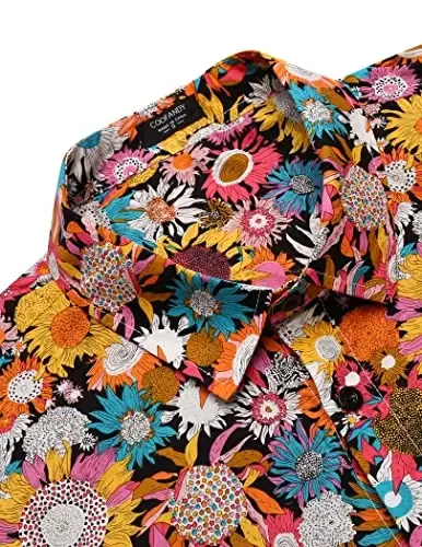 COOFANDY Mens Hawaiian Tropical Shirt Short Sleeve Casual Button Down Floral Summer Beach Shirts with Pocket - 5
