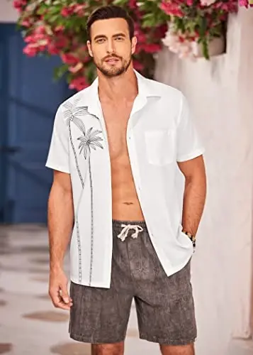 COOFANDY Mens Hawaiian Tropical Shirts Short Sleeve Button Down Summer Beach Shirt with Pocket - 3