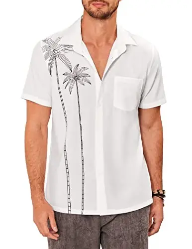 COOFANDY Mens Hawaiian Tropical Shirts Short Sleeve Button Down Summer Beach Shirt with Pocket - 1