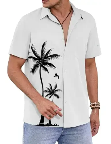 COOFANDY Mens Hawaiian Tropical Shirts Short Sleeve Button Down Summer Beach Shirt with Pocket - MODAZONE