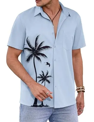 COOFANDY Mens Hawaiian Tropical Shirts Short Sleeve Button Down Summer Beach Shirt with Pocket - 1