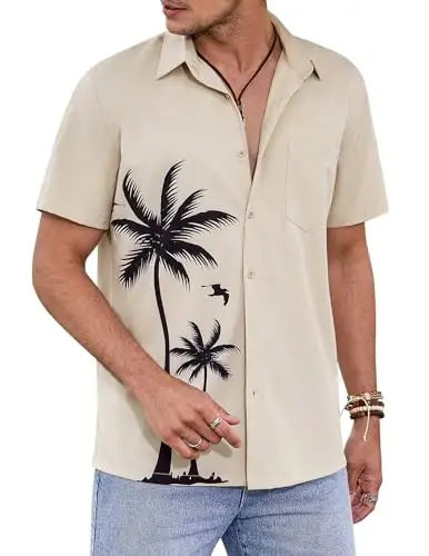 COOFANDY Mens Hawaiian Tropical Shirts Short Sleeve Button Down Summer Beach Shirt with Pocket - 1