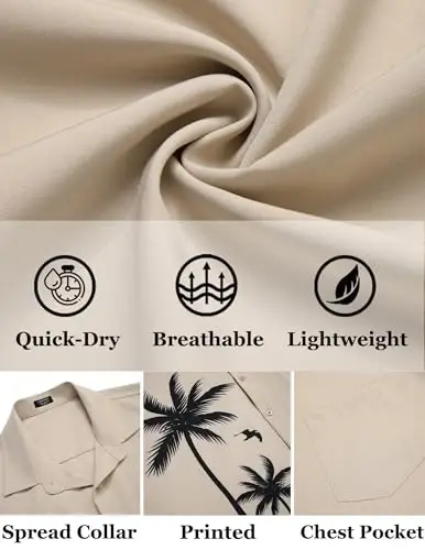 COOFANDY Mens Hawaiian Tropical Shirts Short Sleeve Button Down Summer Beach Shirt with Pocket - 5