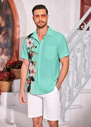 COOFANDY Mens Hawaiian Tropical Shirts Short Sleeve Button Down Summer Beach Shirt with Pocket - 3
