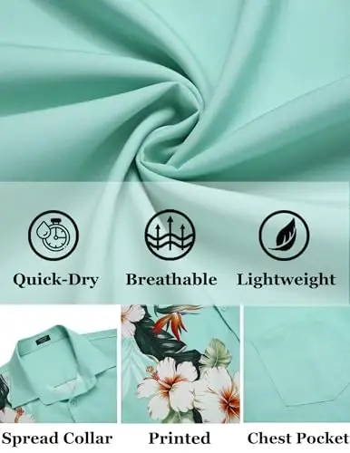 COOFANDY Mens Hawaiian Tropical Shirts Short Sleeve Button Down Summer Beach Shirt with Pocket - 5