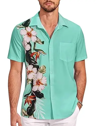 COOFANDY Mens Hawaiian Tropical Shirts Short Sleeve Button Down Summer Beach Shirt with Pocket - MODAZONE