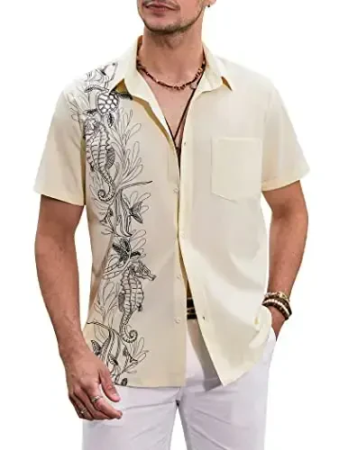 COOFANDY Mens Hawaiian Tropical Shirts Short Sleeve Button Down Summer Beach Shirt with Pocket - 1