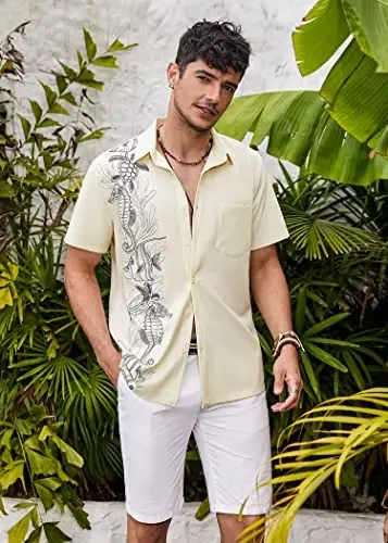 COOFANDY Mens Hawaiian Tropical Shirts Short Sleeve Button Down Summer Beach Shirt with Pocket - 2