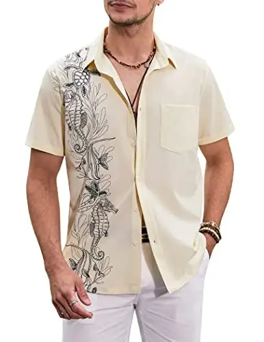 COOFANDY Mens Hawaiian Tropical Shirts Short Sleeve Button Down Summer Beach Shirt with Pocket - MODAZONE