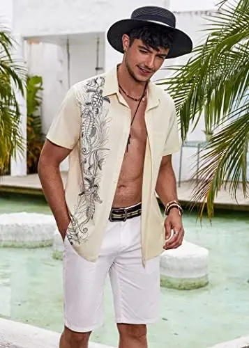 COOFANDY Mens Hawaiian Tropical Shirts Short Sleeve Button Down Summer Beach Shirt with Pocket - 3