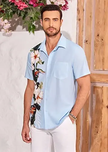 COOFANDY Mens Hawaiian Tropical Shirts Short Sleeve Button Down Summer Beach Shirt with Pocket - 2