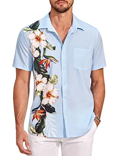 COOFANDY Mens Hawaiian Tropical Shirts Short Sleeve Button Down Summer Beach Shirt with Pocket - 1