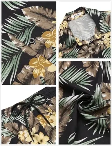 COOFANDY Men's Hawaiian Matching Set Summer Beach 2 Piece Outfits Flower Button Down Shirts and Shorts Vacation Outfits - 3
