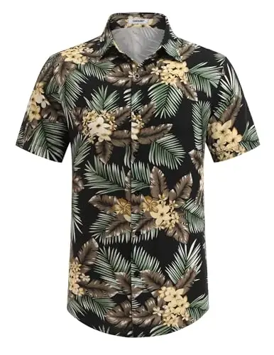 COOFANDY Men's Hawaiian Matching Set Summer Beach 2 Piece Outfits Flower Button Down Shirts and Shorts Vacation Outfits - 4