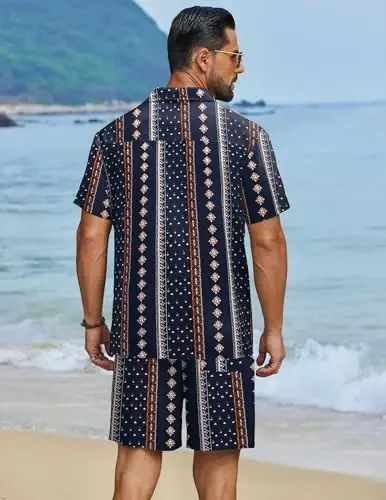 COOFANDY Men's Hawaiian Matching Set Summer Beach 2 Piece Outfits Flower Button Down Shirts and Shorts Vacation Outfits - 3