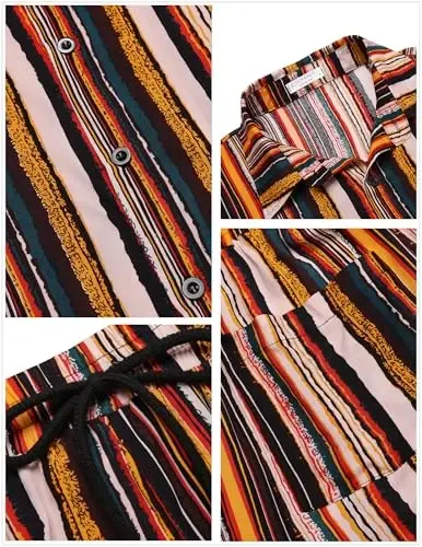 COOFANDY Men's Hawaiian Matching Set Summer Beach 2 Piece Outfits Flower Button Down Shirts and Shorts Vacation Outfits - 5