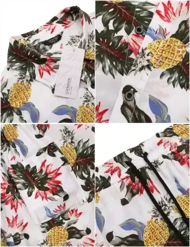 COOFANDY Men's Hawaiian Matching Set Summer Beach 2 Piece Outfits Flower Button Down Shirts and Shorts Vacation Outfits - 5