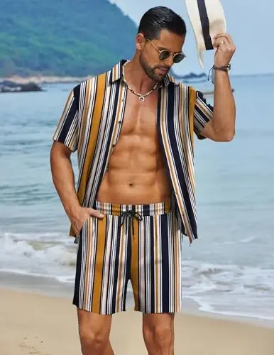 COOFANDY Men's Hawaiian Matching Set Summer Beach 2 Piece Outfits Flower Button Down Shirts and Shorts Vacation Outfits - COOFANDY (1)