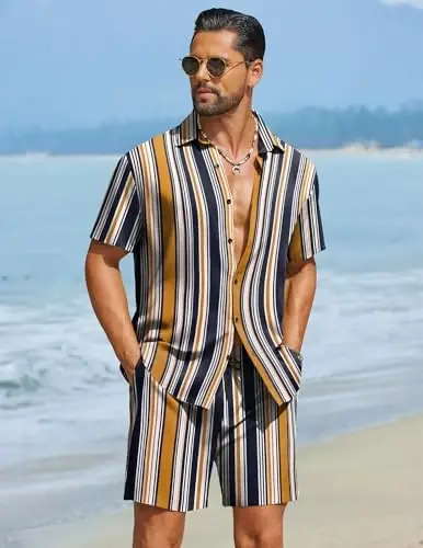 COOFANDY Men's Hawaiian Matching Set Summer Beach 2 Piece Outfits Flower Button Down Shirts and Shorts Vacation Outfits - 4