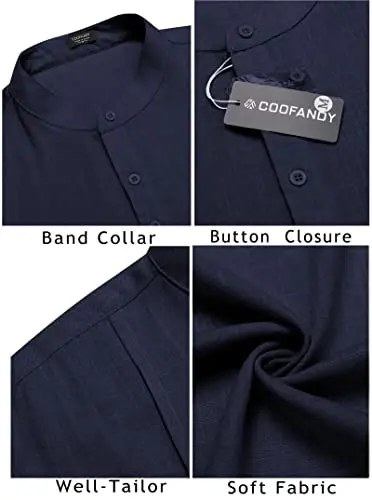 COOFANDY Men's Henley T-Shirts Short Sleeve Casual Button Henley Shirts Band Collar Tee Summer Beach Hippie Shirts - 6