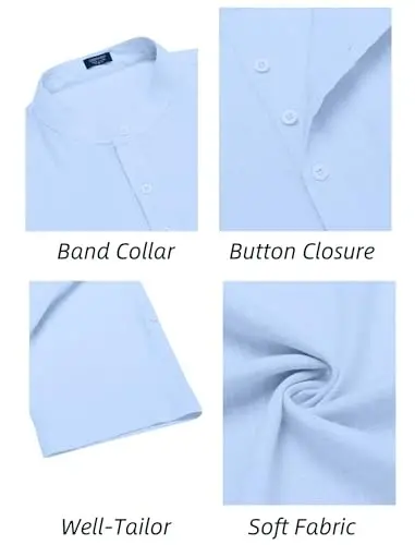 COOFANDY Men's Henley T-Shirts Short Sleeve Casual Button Henley Shirts Band Collar Tee Summer Beach Hippie Shirts - 6