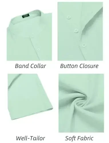 COOFANDY Men's Henley T-Shirts Short Sleeve Casual Button Henley Shirts Band Collar Tee Summer Beach Hippie Shirts - 6