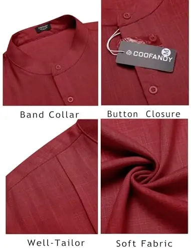 COOFANDY Men's Henley T-Shirts Short Sleeve Casual Button Henley Shirts Band Collar Tee Summer Beach Hippie Shirts - 6
