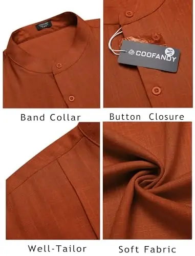 COOFANDY Men's Henley T-Shirts Short Sleeve Casual Button Henley Shirts Band Collar Tee Summer Beach Hippie Shirts - 6