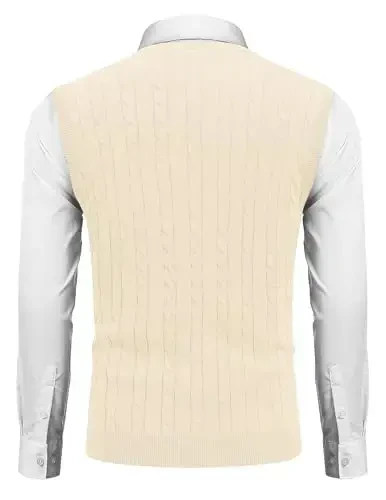 COOFANDY Men's Sweater Vest V Neck Slim Fit Cable Knitted Sleeveless Pullover Sweater 