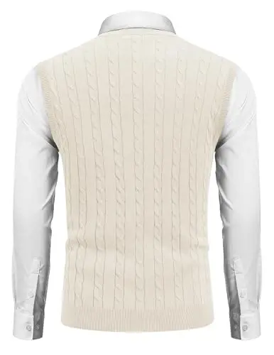 COOFANDY Men's Sweater Vest V Neck Slim Fit Cable Knitted Sleeveless Pullover Sweater - COOFANDY
