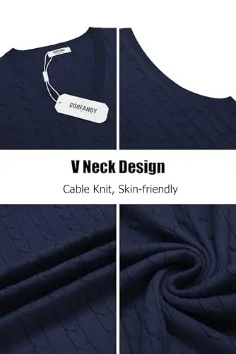 COOFANDY Men's Sweater Vest V Neck Slim Fit Cable Knitted Sleeveless Pullover Sweater - 5